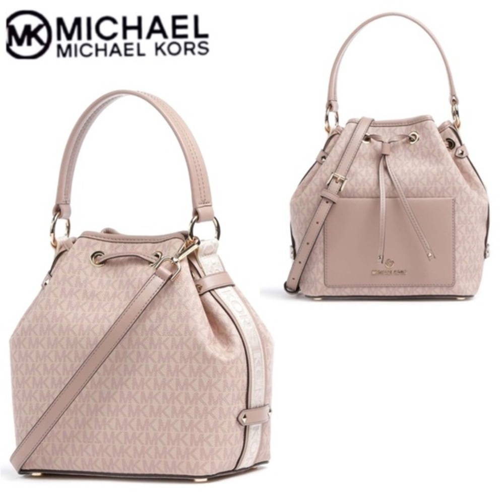 NWT MICHAEL MICHAEL KORS MAEVE MEDIUM SIGNATURE BUCKET MESSENGER‎ BAG DUSTY PINK